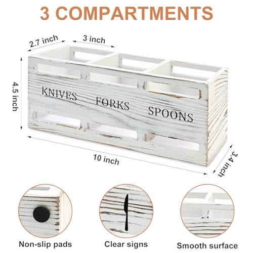 Farmhouse Wooden Utensil Caddy Party Cutlery Silverware Holder Small Wood Utensil Holder for Kitchen Counter Decor Flatware Cutlery Organizer Table Flatware Silverware Caddy Spoon and Fork Organizer - color: Retro White