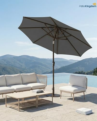 PatioKingdom Auto-Tilt 9FT Patio Umbrella Outdoor with 8 Sturdy Fiberglass Ribs,Market Table Umbrella for Pool,Backyard,Deck and Garden - color: Gray, size: 9FT
