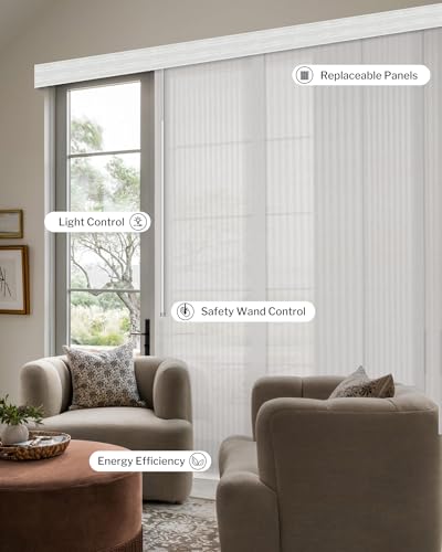 Graywind Manual Sliding Panels Natural Woven Panel Track Blinds Wand Control Window Blinds for Patio Sliding Glass Door Large Windows Width Up to 153", Custom Size (Cotton) - color: Natural Cotton