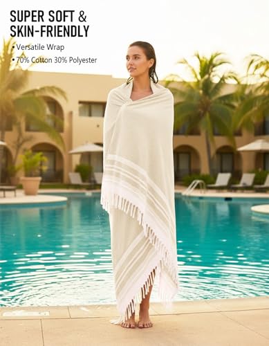 Yongoes Oversized Turkish Beach Towel Blanket Cotton Giant XL Sandproof Towels Huge Linen XXL Extra Large Big Throw Quilt Blankets for Adults Cloud Travel Camping Glamping Accessories Essentials - color: Beige, size: Extra Large 82"x88"（208x224cm）