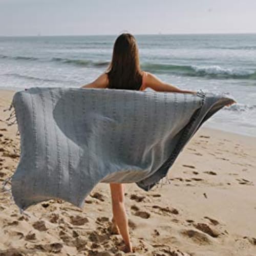 InfuseZen Stonewashed Turkish Bath & Beach Towel –100% Organic Turkish Cotton - Soft, Lightweight, Absorbent - Quick Dry, Sand Free - Swim, Pool, Shower, Travel - Peshtemal, Hammam Spa Towel - Denim - color: Denim