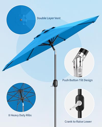 GarveeLife Outdoor Patio Umbrella, Table Market Umbrella with Push Button Tilt and Crank, 8 Sturdy Ribs UV Protection Waterproof for Garden, Deck, Backyard, Pool - color: Sky Blue, size: 9ft