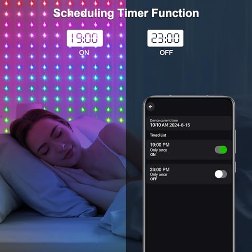 ZAIYW WiFi Smart RGB Color Changing Curtain Lights - 600 LED, Compatible with Alexa, App Control, Music Sync, Plug in for Christmas Wedding Outdoor Decor - color: RGB&IC, size: 20Ft x 10Ft