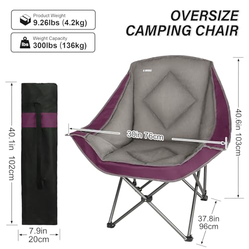 Folding Camping Chair,Oversized Portable Camping Chair with Cup Holder,Heavy Duty Padded Lawn Chair for Camping, Tailgates, Beach, and Sports - color: Purple