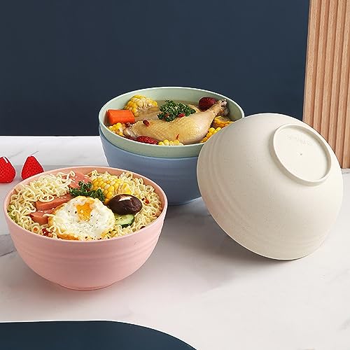 Unbreakable Cereal Bowls 24 OZ Reusable Wheat Straw Bowl Set of 4, Microwave & Dishwasher Safe, BPA Free Dinner Bowls for Rice Noodle Snack Salad Fruit, Lightweight Soup Bowls - color: Multicolour