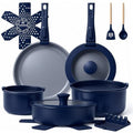 Ammeloo 18-Piece Ceramic Pots and Pans Set Non Stick, Non Toxic Cookware Set with Removable Handles, Pot Sets for Cooking, Induction Ready, Dishwasher & Oven Safe, PFAS PFOA & PTFE Free (Navy Blue) - color: Navy Blue