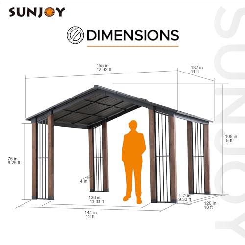 Sunjoy 11 x 13 ft. Hardtop Gazebo Outdoor Cedar Frame Wood Gazebo with Black Steel Hardtop Roof for Patio, Garden, Backyard, and Lawn Activities by SummerCove - style: Gazebo w/Stylish Design