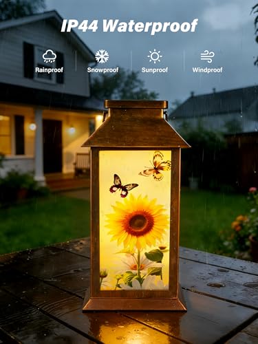 Mothers Day Gifts, Solar Lanterns Outdoor Waterproof Hanging Garden Decor with Sunflower Butterfly Pattern Outdoor Solar Lights for Garden Lawn Yard Patio Porch, Gifts for Mom Women Grandma - style: Sunflower Butterfly