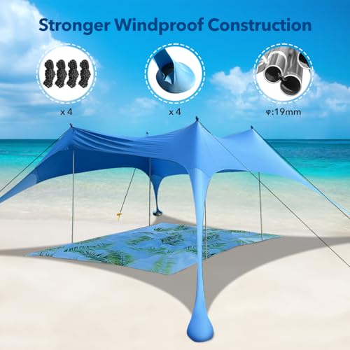 Beach Canopy Tent with UPF50+ Protection Sun shelter Umbrella Portable Camping Tents 12X12FT Include Beach Blanket Phone Case with Sandbags Poles Anti-Wind Ropes for Beach Camping Backyard Picnics - style: 12x12FT with 79" X 118"beach blanket