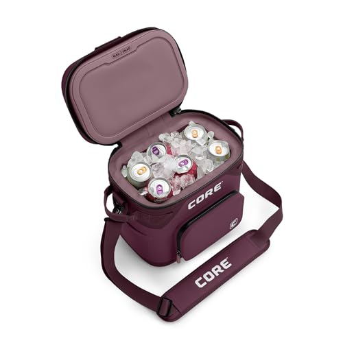 CORE Magnetic Leak Proof Soft Cooler with Waterproof Zipper | Insulated Bag Portable Ice Chest Box | Best Soft Cooler for Food & Beverages for Tailgating, Car Camping, Travel, and Family Beach Picnics - color: Mulberry, size: 12 Can