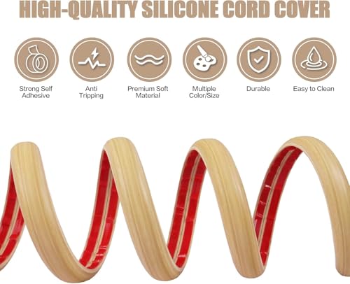 Floor Cord Cover Self Adhesive Cord Hider,3.3FT Cable Management, Extension Strip Protector for Wires, Prevent Cable Trips for Offices, Gyms, Exhibitions Cavity:0.3"(W) x0.28(H) WoodLightyellow - color: Wood Light yellow, size: 0.78" x 3.3'