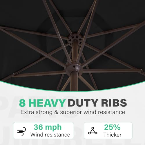 JEAREY 9 FT Patio Umbrella Outdoor, Table Umbrellas Market Umbrella w/Push Button Tilt/Crank, 8 Sturdy Ribs(black) - color: black
