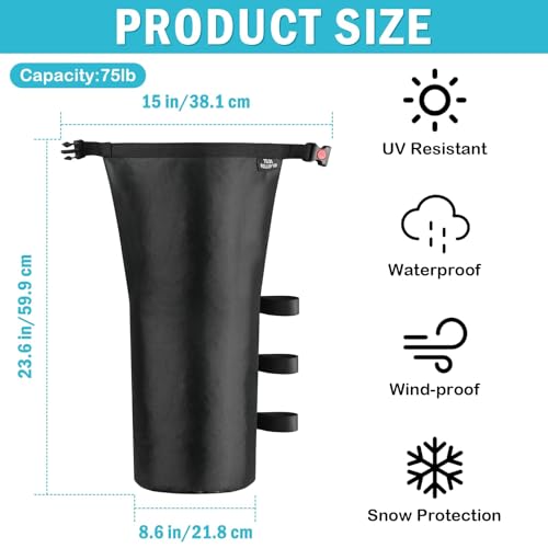 Extra Large 300 LBS Canopy Sandbags Weight Bags (4-Pack), 1680D Black Tent Outdoor Sand Bags, Heavy Duty Sandbag for Sunshade, Pop Up Sun Shelter, Gazebo Wide Legs, Patio Umbrellas (Without Sand) - size: 75LB (4-Pack)