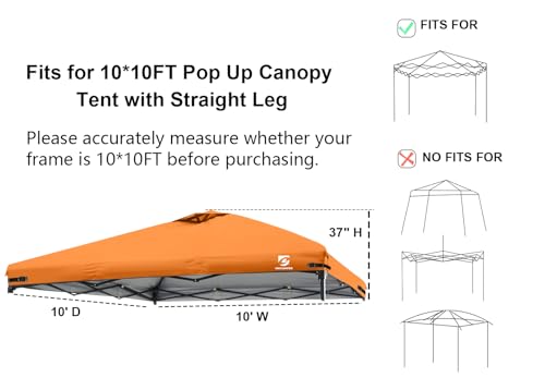 10x10 Pop Up Canopy Replacement Top Cover with Air Vent for Straight Leg Canopy Tent, Waterproof for Outdoor Garden Patio Camping Sun Shade (Orange) - color: Orange
