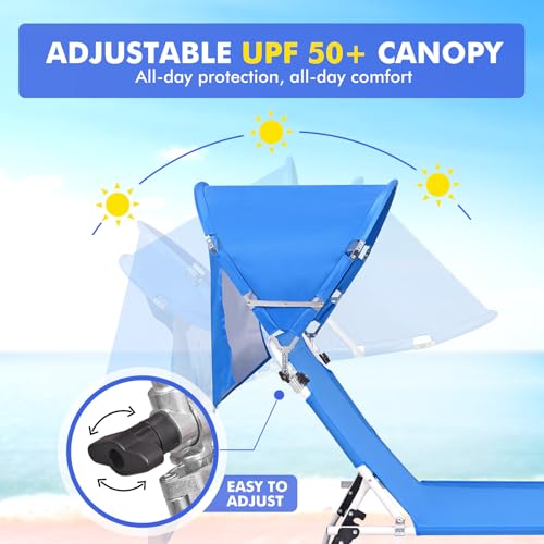 Tanning Chair with Sun Canopy Face Hole Softer Padded Adjustable Washable, Heavy Duty Layout Folding Lounge Chair for Adults Outside Beach Reading Sunbathing Poolside Lawn, UPF 50+ Sun Shade, 300 LBS - color: Royal Blue, size: Standard Size