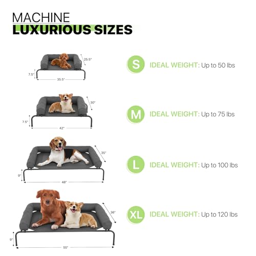 Magshion Cooling Elevated Dog Bed w/Removable Bolster, Portable Raised Outdoor Indoor Dog Cots Chew Proof Pet Hammock with Breathable Mesh for Small Dogs up to 50 lbs, Dark Gray