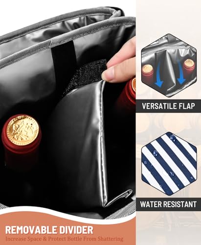 Insulated Wine Bag - Wine Bottle Carrier Tote Cooler Bags for Gifts Travel Picnic Beach, Blue and White Stripes - 2 Bottle - color: Blue and White Stripes, size: 2 Bottles