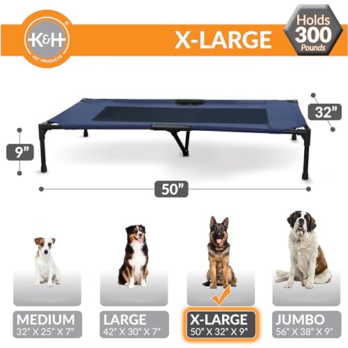 K&H Pet Products Outdoor Elevated Dog Cot, Breathable Cooling Elevated Cot Hammock Pet Bed for XL Dogs, Washable Mesh Cover, Raised Metal Frame, Collapsible, Portable - Extra-Large 50 X 32in Blue - color: Blue/Black Mesh, size: X-Large 50"L x 32"W