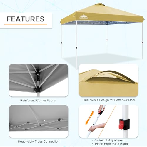 EAGLE PEAK Pop Up Canopy Tent with Wheeled Carry Bag, 8 Stakes, 4 Ropes, 4 Weight Bags, Easy Set Up Tent Canopy, 12x12 ft, 144sqft of Shade, Beige - color: Beige, size: 12x12