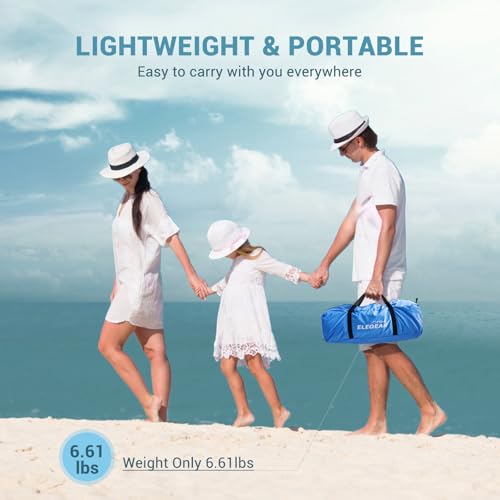Elegear CumbreX™ Beach Tent Sun Shelter with Canopy, 6-8 Person Beach Tent, Easy Setup UPF 50+ UV Protection Portable Lightweight Double Silver Coating Cabana Sun Shade Shelter - Dark Blue - color: Dark Blue, size: 6-8 Person