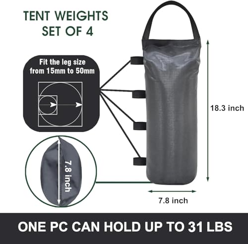 Eurmax USA 125LBS 4-Pack Universal Canopy Weights, Secure Wind Protection to Prevent Tipping, Easy Wrap-Around Installation Heavy Duty Sandbags (Without Sand), Fits All Instant Shelter Legs,Gray - color: Gray, size: Single Pocket