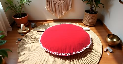 CRAFT KALA Meditation Floor Pillow Cover, Round Large Pillows Cover Seating for Adults, Bohemian Mandala Circle Cushions Cover for Outdoor Fireplace Yoga Living Room (Red, 22" Round) - color: Red, size: 22" x 22" (Pack of 1)
