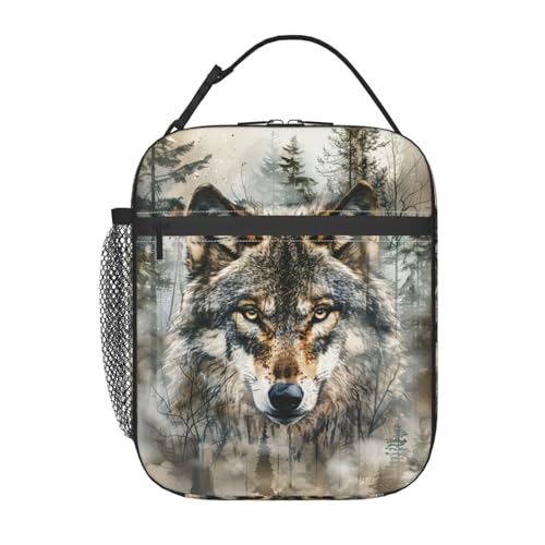 Reusable Cool Wolf Lunch Box for Kids Girls Boys Women Adult, Insulated Realistic Forest Lunch Bag,Polyester Cooler Animal Handbags Case for School Picnic Work Travel Beach or Hiking - color: Wolf 02