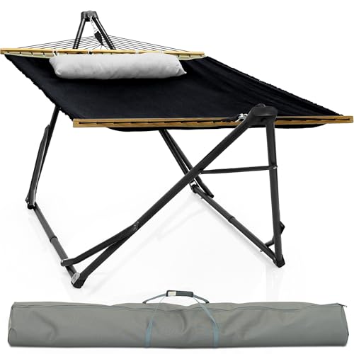Tranquillo Unity Signature Steel Hammock Stand – 800 lbs Heavy-Duty Frame with Smooth, Noiseless Swing, Pre-Assembled for Quick Setup, Perfect for Indoor & Outdoor Relaxation; Black - color: 4. Black Canvas, size: Large