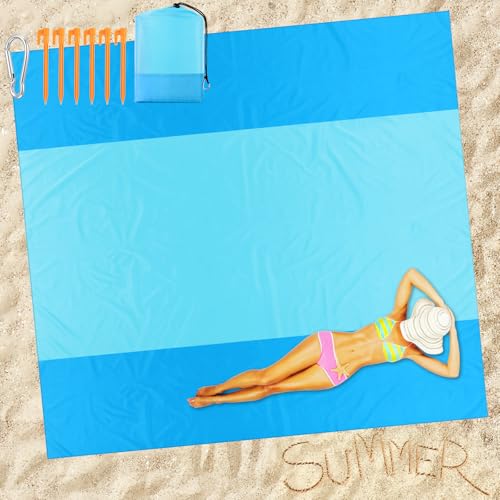Drydiet Extra Large Beach Blanket Sandproof Waterproof 10 x 9 ft Beach Mat for 2-8 Adults Oversized Quick Drying Outdoor Picnic Blanket Lightweight Sand Free Mat for Travel Camping Hiking(Blue Cyan) - color: Blue Cyan