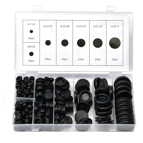 EASYEAH 200PCS Rubber Grommet Kit - M7.14 to M25.4 Rubber Plugs for Round Holes, Waterproof Firewall Wire Grommet for Automotive, Industrial & Home-1/4, 1/2, 3/8, 5/8, 3/4, 7/8, 1 Inch Hole Covers - style: 7 Sizes, 200 pcs, Closed