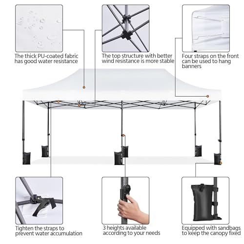 Yaheetech Heavy Duty Pop Up Canopy Tent, 10x20 Commercial Instant Shelter Tent for Wedding, Parties, Adjustable Outdoor Canopy with Wheeled Carry Bag, 6 Sandbags & 10 Stakes, White - color: White, size: 10x20