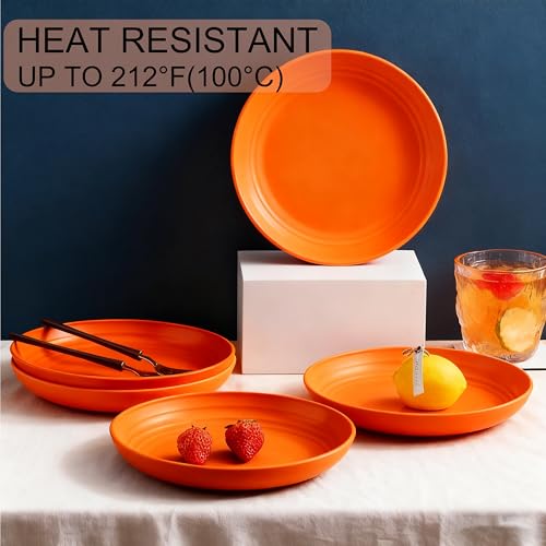 Wheat Straw Plates Set of 4, Unbreakable Deep Dinner Plates, 7.9 Inch Microwave & Dishwasher Safe, BPA Free Reusable Plates for Camping, Parties & Daily Use (Orange) - color: Orange