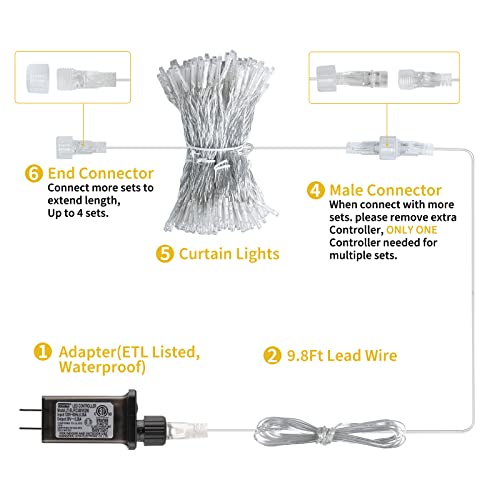 Brightown 300 LED Curtain Lights for Bedroom 9.8 FT Hanging Window Lights with Remote, Connectable, 8 Modes, Waterproof Fairy Lights for Outdoor Indoor Valentine's Day Christmas Holiday Party, Pink - color: Pink, size: 300LED