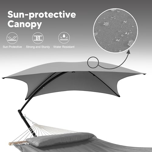 SUNCREAT Hammocks for Outside with Stand, Porch Hammock and Stand, 475 lbs Capacity, Patent Pending, Light Gray - color: Light Gray