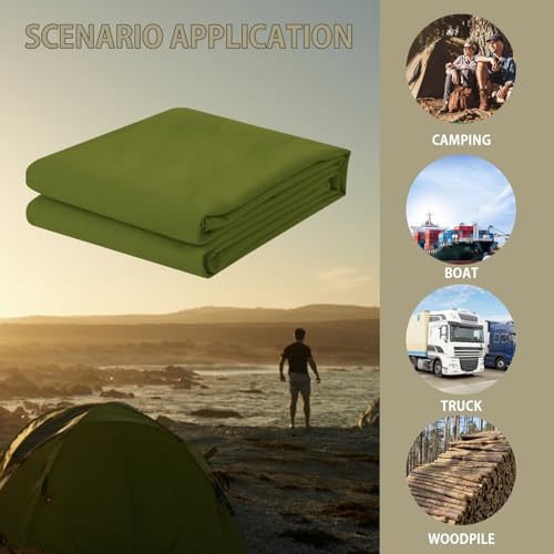 FoundGo 16x26ft Canvas Tarp 22 Mil Tarps 14 oz Canvas Tarpaulin Heavy Duty Cloth Water/UV Resistant Cover with Rustproof Grommets & Ropes for Cars,Roofs,Boats,Camps,Sunshades，Moisture Barrier -Avocado - color: Avocado, size: 16x26 ft