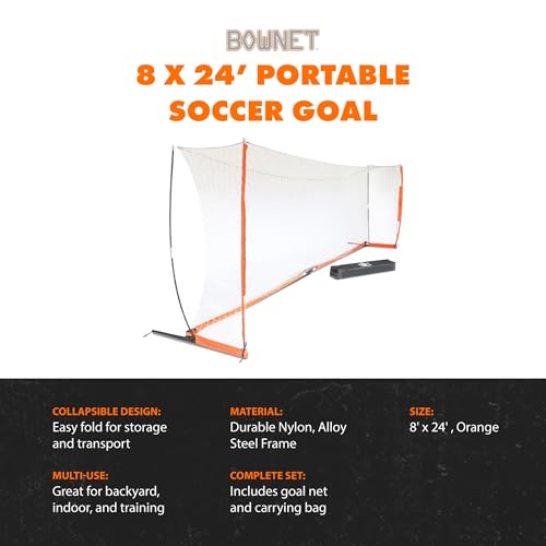 Bownet Portable Folding Soccer Goal – Pop Up Backyard & Training Soccer Net for Indoor or Outdoor – Easy Setup with Carry Bag - size: 8 x 24 Feet