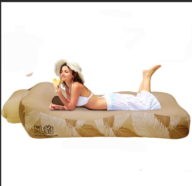 Inflatable Camping Couch, Portable Blow Up Sofa Air Sofa Lounger for Backyard Beach Traveling Camping Picnics & Music Festivals (Khaki Feathers)