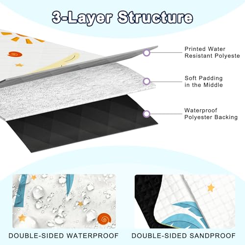 Extra Large Picnic Blanket Waterproof,80"x 80"Foldable Machine Washable Beach Blanket,Outdoor Blanket for 6-8 Adults,Suitable for Indoor Crawling,Park Beach,Camping,Hiking,Family Travel(Island) - color: White Cocoanut, size: 6'8" x 6'8" (Square)