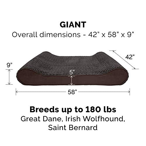 Furhaven Cooling Gel Dog Bed for Extra Large Dogs w/ Removable Washable Cover, For Dogs Up to 180 lbs - Ultra Plush Faux Fur & Suede Luxe Lounger Contour Mattress - Chocolate, Giant/XXXL - color: Ultra Plush (Chocolate), size: Giant