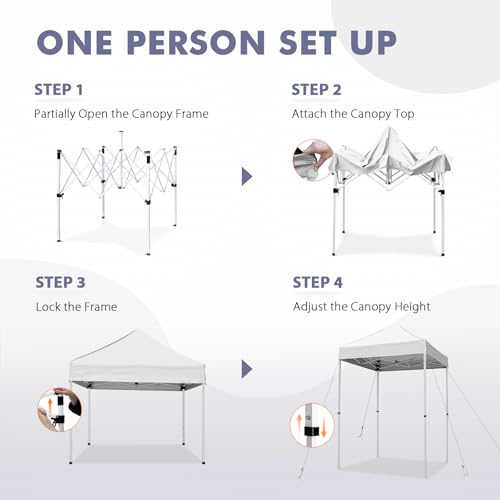 5x5 Pop Up Canopy Tent, Instant Portable Beach Canopy, Outdoor Tent with Carry Bag for Camping, Sports, Tailgating, Events, White - color: White, size: W/O Wall