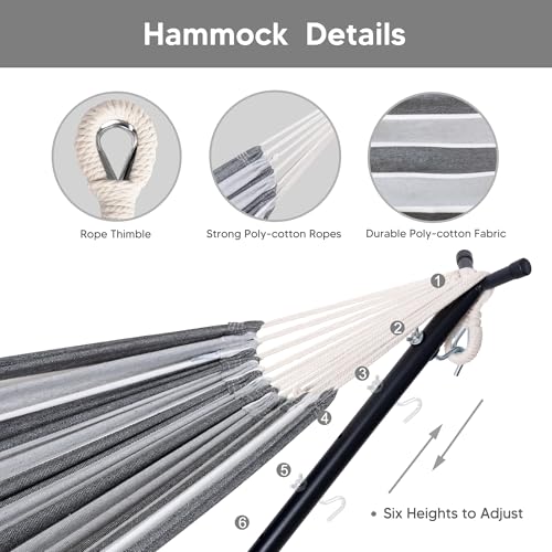 SUNCREAT 2-in-1 Convertible Backyard Fabric Hammock with Stand, Large Hammocks for Outside, Light Gray & Dark Gray - color: A-light Gray & Dark Gray