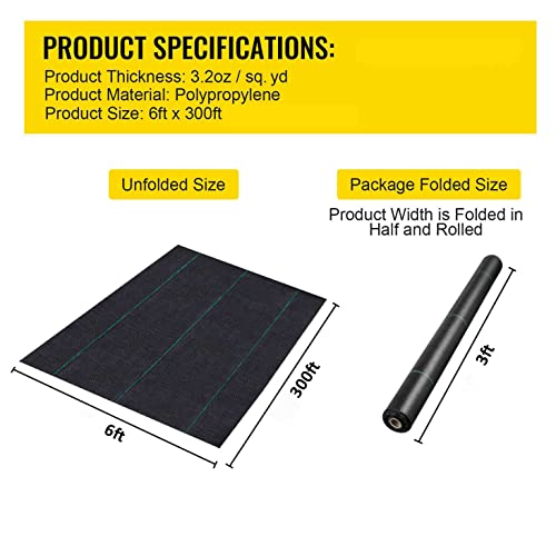 Driveway Fabric,Commercial Grade Landscape Fabric 6FT X 300FT 3.2oz Premium Ground Cover Garden Weed Barrier Fabric Heavy Duty,Woven Geotextile Fabric for Underlayment - size: 6X300 FT