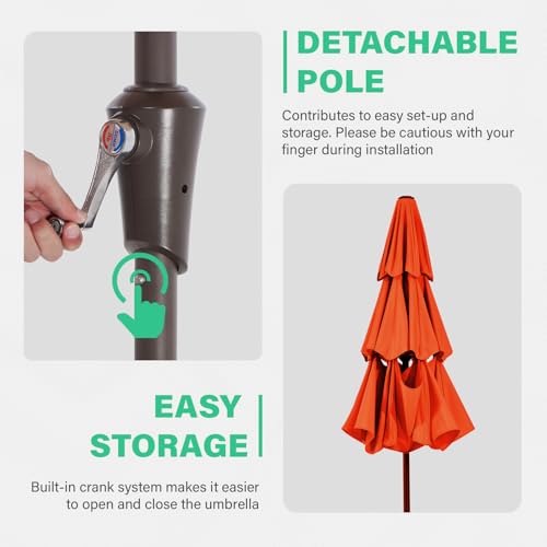 JEAREY 9FT 3 Tier Patio Umbrella Outdoor Market Umbrella Table Umbrellas with 8 Ribs 1.5 Pole Push Button Tilt and Crank UV Protection for Garden,Orange - color: Orange