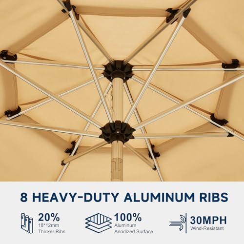10FT 3-Tier Aluminum Outdoor Patio Umbrella, Fade-Resistant Market Umbrella with Push Button Tilt Function, 8 Sturdy All-Aluminum Ribs for Gardens, Patios, Backyards & Pools - color: Beige, size: 10FT-3Tier (Aluminum Umbrella)