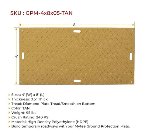 Mytee Products 4 Pcs Ground Protection Mats 4' x 8' - Tan, 4ft (W) x 8ft (L), Heavy Equipment Mats w/ 6 Pcs Single Connectors - color: Tan, size: 4 - Pack