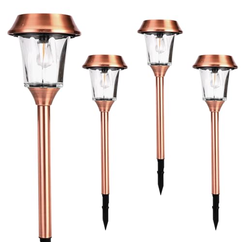 Solar Pathway Lights Outdoor 4 Pack, Stainless Steel & Glass Solar Garden Lights, Auto Dusk to Dawn IP65 Waterproof LED Path Lights for Yard, Lawn, Walkway, Driveway - color: Bronze
