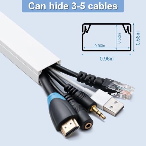 126in Cord Hider Kit, Cord Covers for Wires on Wall, Cable Hider Cord Organizer, Wire Hiders for TV on Wall, Cord Concealer, Cable Cover Wall Wire Management, 8X L15.7 W0.96 H0.58in, White - size: 126in L×0.96in W×0.58in H