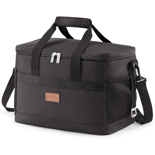 Lifewit Cooler Bag 30/50/60 Cans Collapsible and Insulated Large Lunch Bag Leakproof Soft Cooler Portable Tote for Camping/BBQ/Family Outdoor Activities - color: Black, size: 30-Can(20L)