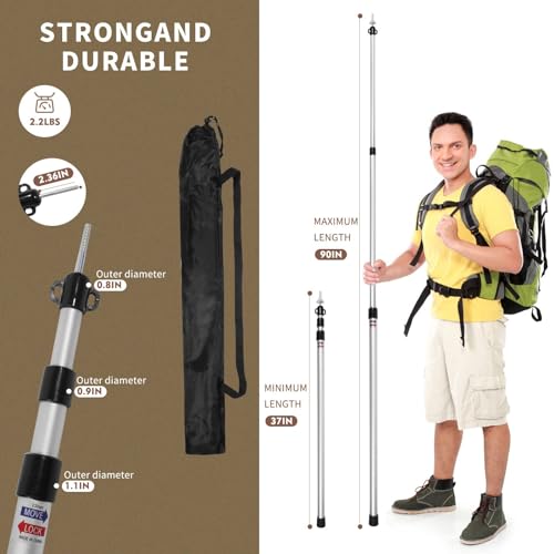 Tarp Poles, Telescoping Tent Poles, Ultra-Lightweight Portable Aluminum Sun Shade Poles That Extends Up to 7'6",Suitable for Camping, Tent, Awning, Beach Shelter(2 PCS) - color: Silvery