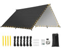 Rhino Valley Waterproof Tent Tarp, 9.8 × 9.8 Ft Large Outdoor Shelter Cover with Light Strings, Lightweight Portable Tarp Shelter Rain Tarp Camping Canopy for Hiking Traveling Backpacking - color: Black